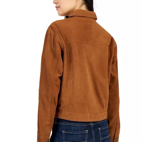 Tommy Hilfiger Women's Suede Zip Trucker Jacket‎ Camel XL - Picture 3 of 10
